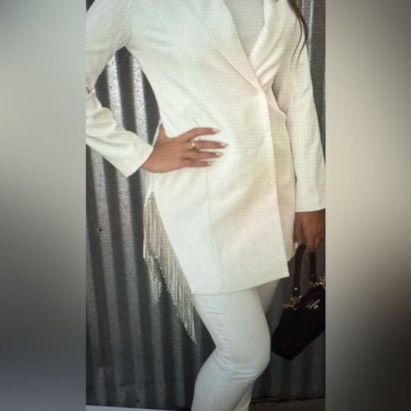 Mainstrip Women’s Ivory Crystal Fringe Fitted Blazer/ Mini Dress Size L NWT - Picture 13 of 13